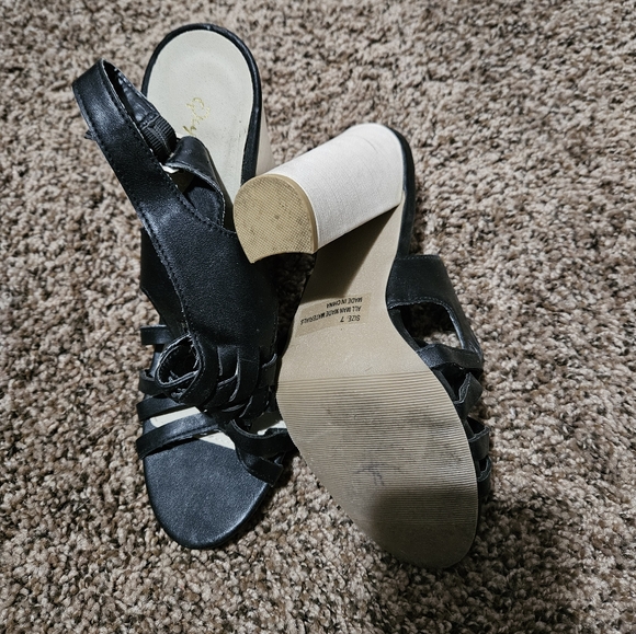 Qupid black / white peep toe sandal heels, 7. - Picture 3 of 4